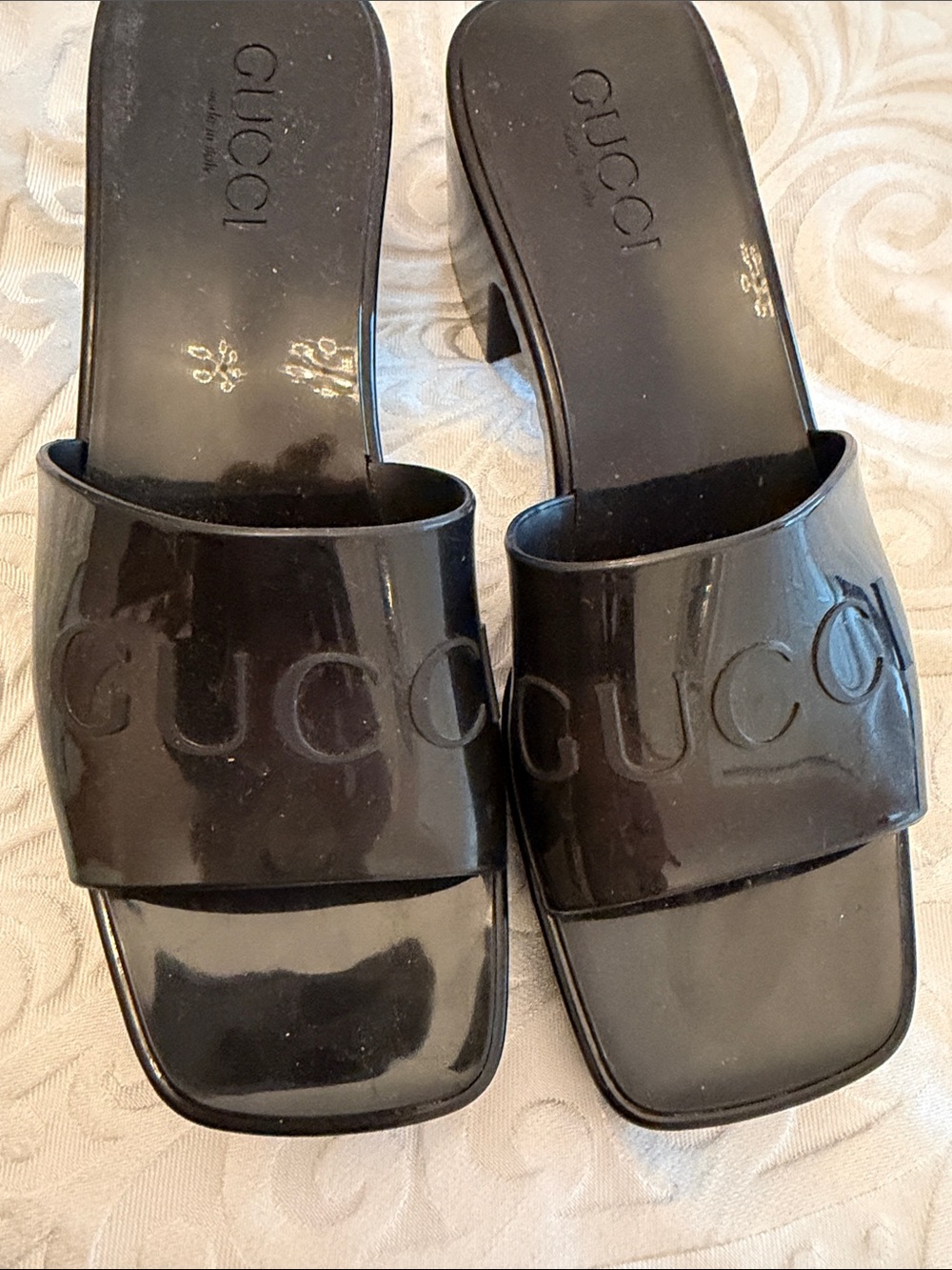 Gucci Authentic Black Rubber Logo Slide Mules
